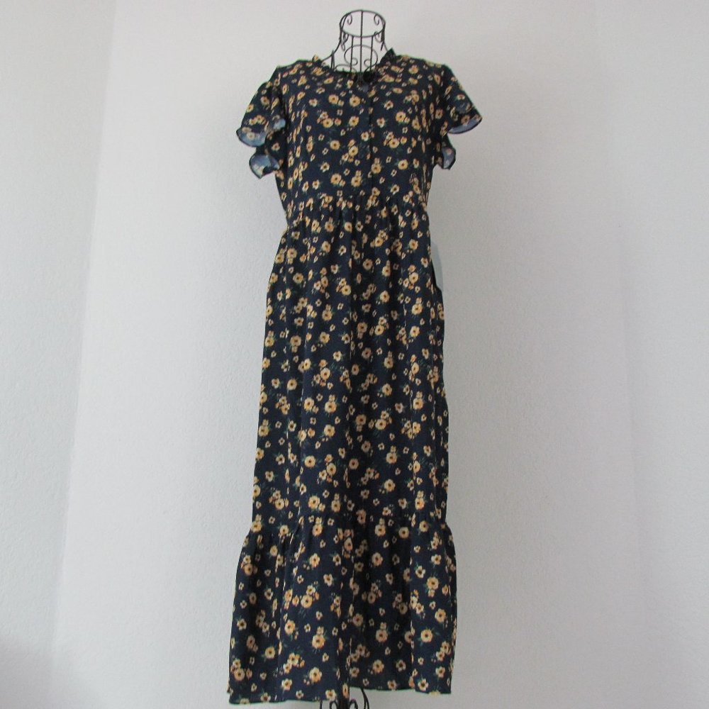 Crimson in Grace Navy Floral Maxi Dress Size Small